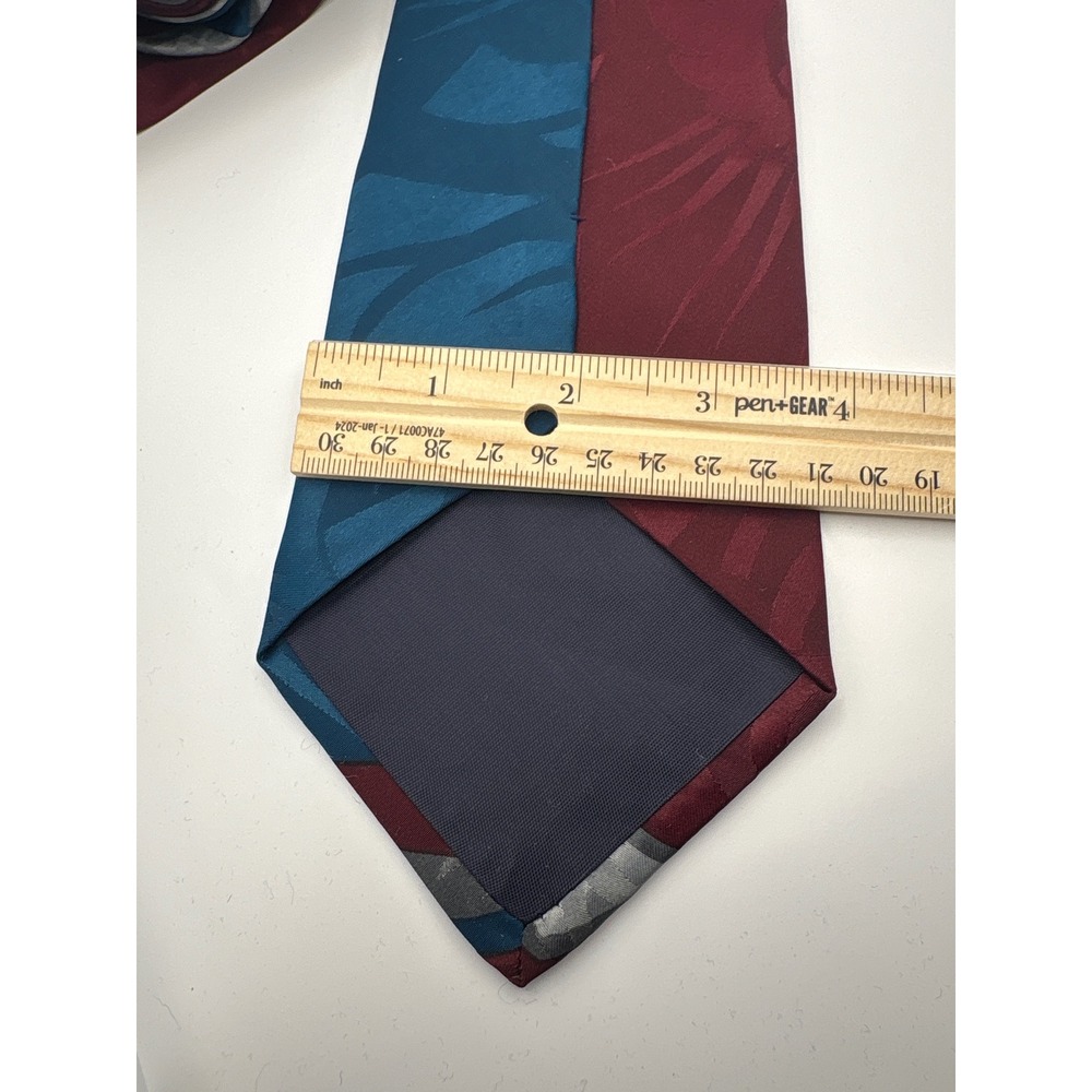 Editions by Van Heusen Mens Geometric Diamond Silk Blend Tie Burgundy Teal Gray - Picture 5 of 5